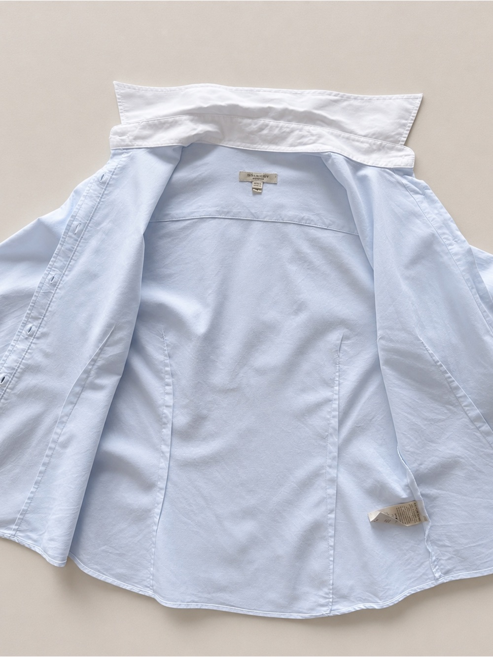 Burberry London Light Blue Stretch Button Tailored Shirt White Collar Women’s M - Picture 7 of 11